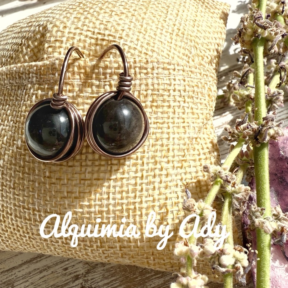 FALL + Golden obsidian brass dangle earrings